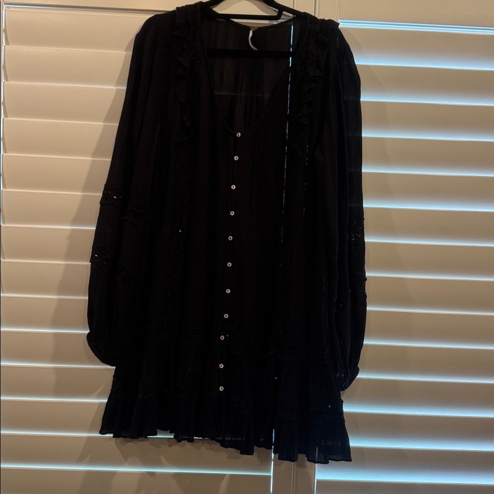 Free People Babydoll Black Dress size M Eyelet insets